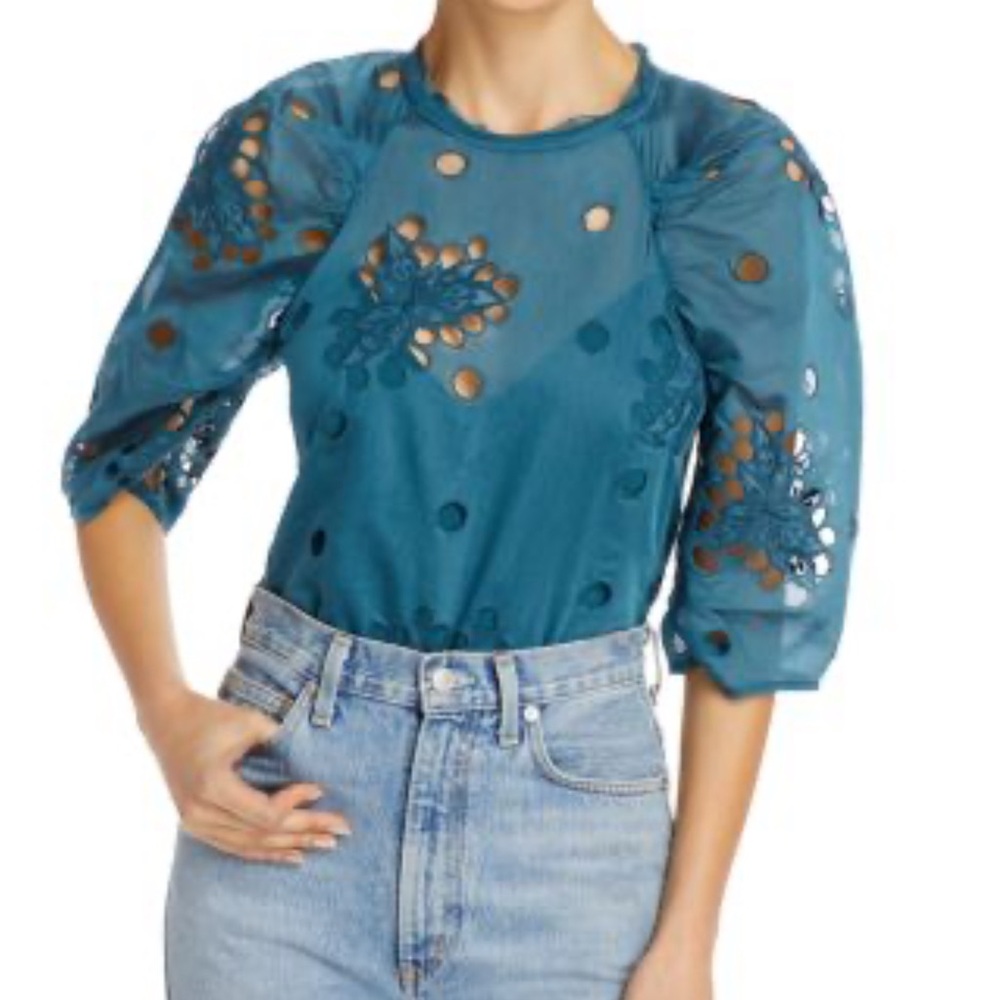 Rebecca Taylor Honeysuckle Eyelet Top size 2 silk cotton